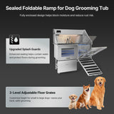 POLIMO Dog Washing Station with Built-in Pet Dryer and LED Display 50" (Right Ramp), 304 Stainless Steel Dog Bathtub for Large Medium Small Dogs, Wash and Dry Grooming Tub with Faucet, Storage Drawer