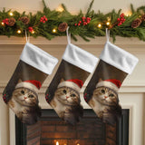 Winter Christmas Christmas Stocking 18" Cute Cat Red Santa Hat Large Xmas Hanging Stocking Decoration Plush Stocking for Winter Family Holiday Party Supplies & Gifts