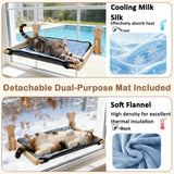 SZEE Cat Window Perch, Cooling Window Cat Bed with Reversible Ice Silk Mat, Foldable Pet Perch Hammock with Sturdy Wooden Frame & Large Suction Cup, with Soft Flannel Plush Backing for All-Season Use
