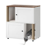 Double Layer Cat Litter Box Enclosure for 2 Cats, Hidden Litter Box Furniture with Cat Scratching Post and Board, 2 Story Wooden Cats Washroom or Bed, Pet House End Table for Living Room Balcony