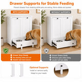 Dog Feeding Station Cabinet with Storage, Metal Pet Feeding Station with Storage, Tilt-Out Dog Food Storage Cabinet with 2 Stainless Steel Bowls, Hidden Feeding Station for Dogs & Cats, White