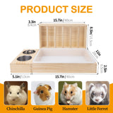 BESNEW 3 in 1 Rabbit Hay Feeder with Litter Box,Wooden Hay Feeder with 2 Bowls & Litter Box for Guinea Pig Chinchilla Bunny Other Small Animals,Large Capacity & Preventing Waste