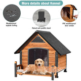 Insulated Dog House with Heating Pad, Weatherproof Outdoor Kennel for Large Dogs, Chew-Resistant Iron Frame & Asphalt Roof (Wood-H, XL)