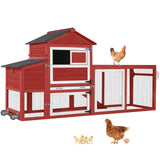 Aivituvin Mobile Chicken Coop with Wheels for 4-6 Chickens, Backyard Expandable Chicken House Duck Cage with Run, 2 Nesting Boxes, Easy Clean Pull-Out Tray, Leak-Resistant Asphalt Roof, 82.4"(Red)