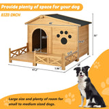 48 '' Large Cabin-Style Dog House with Porch - All-Weather Outdoor & Indoor Wooden Dog Crate for Large Breeds, Solid Fir Construction with Asphalt Roof & Dual Doors (Natural, 26-40LBS)