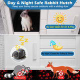 FunXplore Bunny Hutch Indoor Outdoor Rabbit Cage Chicken Coop Animal House with Wire Floor Above Pull-Out Tray, Chew-Resistant Ramp & Entrance, Openable Waterproof Roof & UV-Resistant Roof