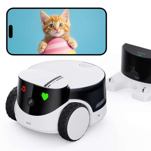 Enabot EBO ROLA PetPal 2.5K Camera Robot: Movable WiFi QHD Cam, Indoor Smart Home Security, Night Vision, 2-Way Audio, Remote App Control, Photo, Video for Cat/Dog/Family (w/Storage Module)