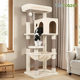 Globlazer Cat Tree Tower with Scratching Post for Indoor Cats, 53inch Tall Plush Multi-Level Cat Climbing Tower Condo House with Large Hammock, Spacious Cat Cave, Big Padded Top Perch Bed, F53, Beige