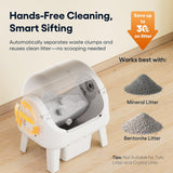 PetPivot Open Top Self Cleaning Cat Litter Box, Automatic Litter Box with 7 Pairs of Safety Sensors, Anti-Pinch Protection and Easy Access Step for Senior Cats, White Grey