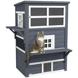 PawHut 3-Story Cat House Feral Cat Shelter, Outdoor Kitten Condo with Raised Floor, Asphalt Roof, Escape Doors, Jumping Platforms, Dark Gray