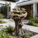 29.53" Tall Water Fountain Outdoor with Birds, Bird Bath Fountain with Removable Feeding Bowl Tree Trunk Design Resin Freestanding Water Fountains for Outside, Garden, Patio, Lawn, Yard