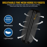 MIYABALA Fly Boots for Horses Set of 4,Universal Size Fine Mesh Horse Fly Boots with Nylon Stays,Fly Leggings for Horses with Fleece Trimming and Reflective Webbing