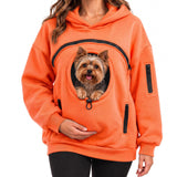 AAMMZZ Hoodie with Dog Pouch, Larger Adjustable Opening for Small Dogs (Orange,Large)