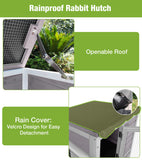 GUTINNEEN Duplex Rabbit Hutch Indoor with Chew-Proof Frame & 2 Leak-Proof Sliding Trays, Rain Cover, Wooden Guinea Pig Cages with Wheels - Grey