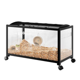 GarveeHome Large Hamster Cage, 3-Tier Gerbil Cages with Running Wheel, Water Bottle, Food Bowl, Ramps, Portable Hamster House with 7 in Deep Glass Bottom for Syrian, Hamster, Gerbils (Metal Black)