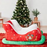 Interesting Red Christmas Cat Dog Bed, Pet Sleigh Bed, Sofa, Indoor and Outdoor Plush Synthetic Fur, Christmas Holiday Themed Pet Bed, Washable and Highly Durable (CC)