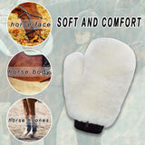 Gracefur Ultra-Soft Sheepskin Grooming Mitts for Horses – 2-in-1 Lambswool Applicator Wipe Mitt for Tack, Saddle & Boot Cleaning, Leather Care – Perfect Washing Gloves for Sensitive Horses(White)