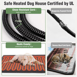 Heated Outdoor Dog House with Heating Pad Weatherproof Dog Kennel with Anti-Chewing Iron Frame Puppy Shelter for Winter for Small to Medium Sized Dogs(Brown)