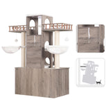 Heybly Cat Tree with Litter Box Enclosure for Indoor Big Cat, Cat Tower for Large Cats 20lbs Heavy Duty, Modern Cat Condo Furniture with Scratching Posts, Rustic Gray HCT110SG