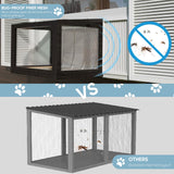 FunXplore Cat Window Box Weatherproof Catio Outdoor Cat Enclosure Perch with Side Detachable PVC Panels Bug-Proof Wire Grid Fits Double Hung Frames 25.4" to 43.3" Wide Sunbathing Napping Overlooking