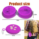Collapsible Dog Bowls, 2-in-1 Silicone Pet Food and Water Bowl with Carabiner, Portable Double Compartment Dish for Travel, Camping, Hiking Puppy Essentials (Purple)