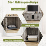 GAOMON Litter Box Enclosure with Double Cage, Cat House,Hidden Litter Box Enclosure Furniture for 2 Cats, Wooden Enclosed Cat Litter Box Furniture,55”L x 17.7”W x 22.5”H, Grey
