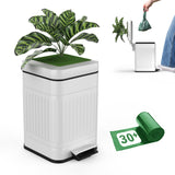 Sliq Small Dog Poop Trash Can Outside, 1.3 Gal Plant Trash Can with Lid Metal Dog Waste Bin, Poop Bucket Outdoor with Lid, Pet Waste Bin, Poo Waterproof Container Backyard Odor Control, 30 Bags