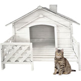 Critter Sitters 27'' Pet House with Porch, Weather-Resistant Dog House for Animals up to 44 Pounds, Waterproof Outdoor Dog House, Ideal for Cats, Dogs, and Rabbits, White Fir Wood Dog Houses