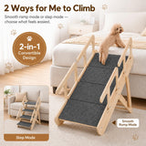 2-in-1 Dog Ramp for Bed and Couch, Wooden Pet Stairs for Small and Medium Dogs and Cats, 25.2" Foldable Pet Steps with 2 Adjustable Heights, Anti-Slip Felt Surface, Side Rails