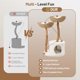 BUMUBI Modern Cat Climbing Tower Solid Wood Cat Tree for Indoor Cat Large Adult Tall Condo Tower with Scratching Post Bed and Stand