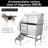 Towallmark Dog Grooming Tub, 50" L Pet Wash Station, Professional Stainless Steel Pet Grooming Tub with Ramp, Faucet, Sprayer, and Drain Kit