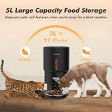 Automatic Cat Feeder - 5L Anti-Clog Cat Food Dispenser Keeps 2-15mm Dry Food Fresh, 10s Voice, 1-6 Meals/Day, Programmable Portions, 180-Day Battery Life, Easy to Clean Auto Pet Feeder for Small Dog