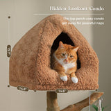UYMI Modern Cat Tree for Indoor Cats Large Adult, 71" Tall Cat Tower with Solid Wood Scratching Posts, Swing Hammock, Large Platform & Cat Condo, 2 Woven Basket, Boho Luxury Pet Furniture, Brown