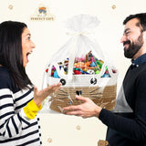 Zopeal 76 Pcs Cat Storage Basket Gift Toys Set, Interactive Cat Toys, Kitten Wand, Colorful Flashing Balls Pet Bell Crinkle Balls Spring Attract Kitten to Swat, Bite, Hunt for Pet Indoor(Khaki)