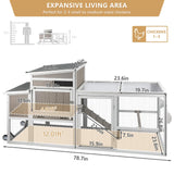 PetsCosset Chicken Coop with Run, Mobile Hen House with Wheels, Indoor/Outdoor Rabbit Hutch, Predator-Resistant, Nesting Box, 3 Perches, Tray, Combinable Design, for Chickens and Bunnies, Grey