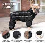Canada Pooch Dog Slush Suit Dog Bodysuit for Rain and Snow Full Body Dog Suit Water-Resistant Dog Onesie (Black, 8 (7-9" Back Length))