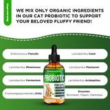 Probiotics for Cats for Digestive Support – Cat Probiotics for Indoor Cats Help with Colic, Upset Stomachs, Diarrhea, Gas, and Bloating – Prebiotics + Pleasant Chicken Flavor Inside – 2 Oz