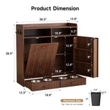 Tilt-Out Trash Can Cabinet with Storage, Dog Feeding Station, Dark Walnut