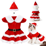 Dog Christmas Dress – Red Velvet Santa Claus Outfit with Christmas Hat for Small Dogs & Cats (5-22 lbs), Perfect Holiday Costume for Pets