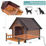 Insulated Dog House with Heating Pad, Weatherproof Outdoor Kennel for Large Dogs, Chew-Resistant Iron Frame & Asphalt Roof (Wood-H, XL)