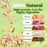 Qiliwiki Turtle Food, 5 in 1 Meat Turtle Treats - Natural Freeze-Dried Chicken & Duck & Cod & Chicken Liver & Grasshopper - Human-Grade Real Meat - High Protein, 3oz