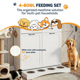 Furnivio Double Tilt Out Trash Can Cabinet with Dog Bowl, 10 Gallons Dog Food Storage Cabinet, Hidden Trash Can Cabinet with Hideaway Drawer for Kitchen, Living Room (White Grain, Double Door)
