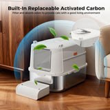 GTPLAYER XL Enclosed Stainless Steel Cat Litter Box with Lid, High-Sided 304 Metal Covered Litter Pan for Large Cats, Leak-Proof Non-Stick Design with Scoop, Step & Mat, Silver Gray