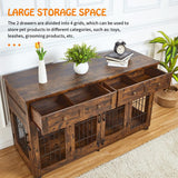 Dog Crate Furniture with 5 Doors, 58" Wooden Dog Kennel End Table with Large Capacity Drawers, Dog House with Openable Divider for Small/Medium/Large Dog,Dog Cage,Side End Table (Rustic Brown)