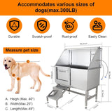 50" Pet Dog Grooming Bathing Station, Professional Stainless Steel Dog Grooming Tub w/Removable Ramp, Storage Drawer, Floor Grate, Stairs Faucet, Dog Bathtab for Large, Medium & Small Pets, Left Door