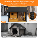 HomeSheek Dog House with Dog Bowls Stand, Large Outdoor Dog House Kennel, Easy to Install, Design with Weatherproof Roof and All-Around Iron Frame for Outside Small Medium Large Breed Dogs(Brown)