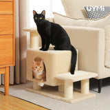 UYMI 3-in-1 Dog Stairs & Cat Scratching Post with Condo, Pet Steps for High Beds, Sofa, Couch, Tall Cat Tower, High-Strength Boards for Indoor Small Cats Kittens Dogs Climbing Playing, 3 Steps-Beige