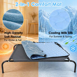 SZEE Elevated Dog Bed, Cooling Dog Cot Bed, Support Up to 100 LBS for Large Breeds, with Durable Steel Frame, Reversible Ice Silk Mat & Sturdy Teslin Mesh, Outdoor & Indoor All-Season Use - L