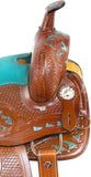 LEATHERRIDE Western Leather Barrel Saddle Floral Embossed Tooled Trail Rodeo Horse Saddle with Matching Headstall, Reins and Breast Collar (14inch)