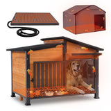 GUTINNEEN Large Heated Dog House Outdoor Insulated Dog Kennel Weatherproof with Safe Heating Pad, Chew-Proof Metal Frame, Rotatable Spill-Proof Bowl for Large Dog Breeds, 39.7" L x 25.5" W x32.2 H